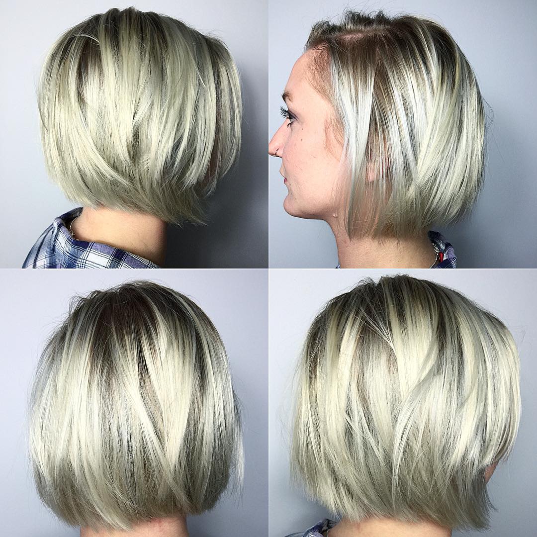 Gelaagde Bob Met Platinum Balayage