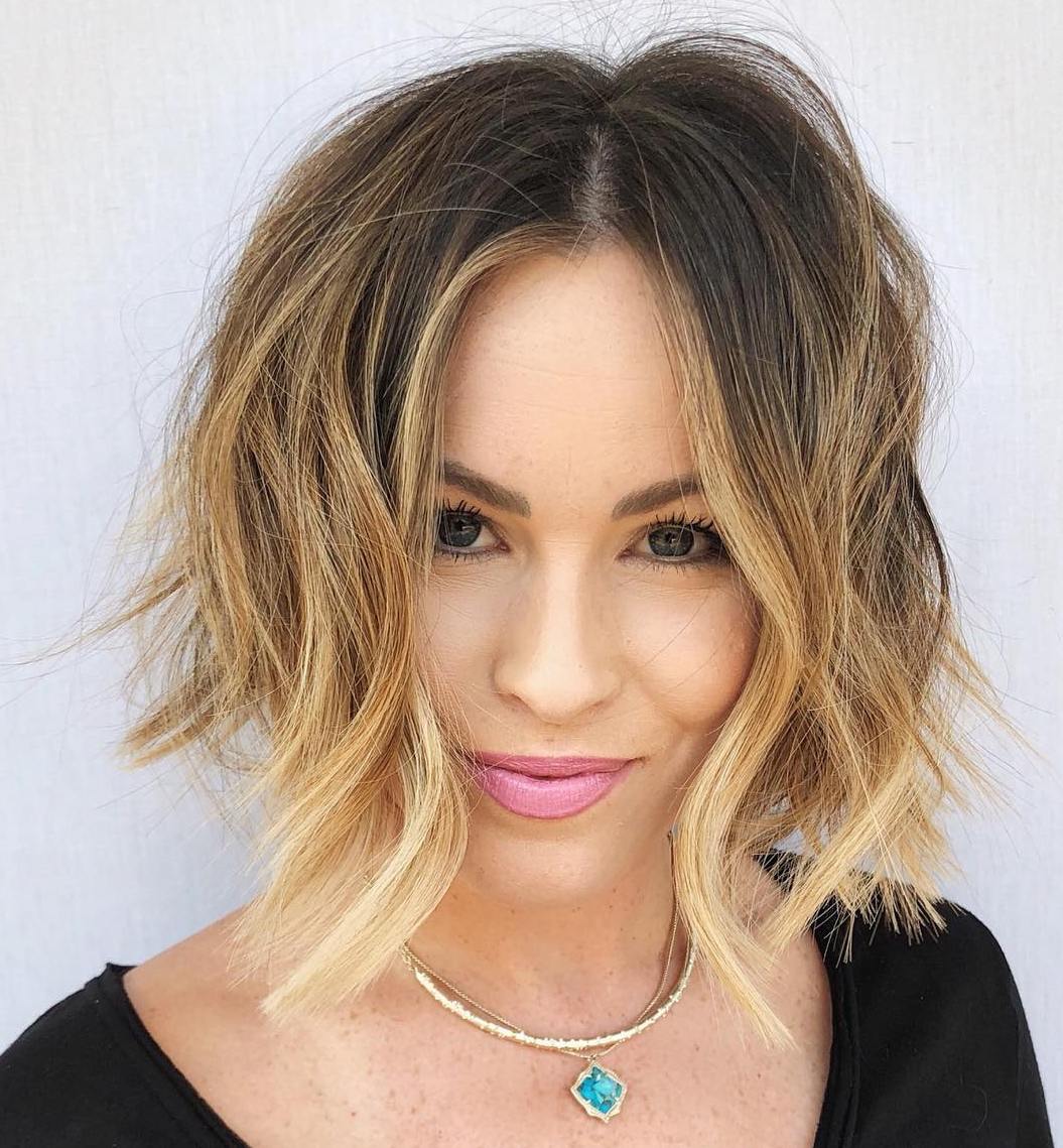 Shaggy Wavy Center-Parted Bob