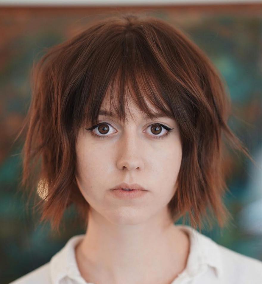 Cinnamon Brown Razored Bob met Bangs