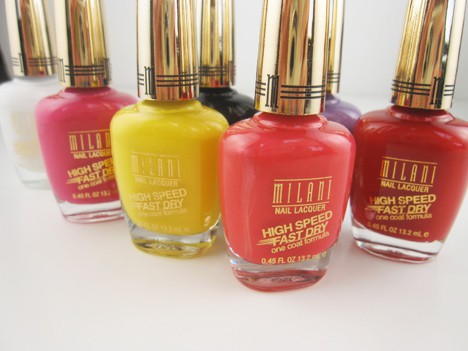 8 High Speed Fast Dry One Coat Nail Lacquers in Fast Fuchsia, Jiffy Orange, Violet Dash, Hot Pink Frenzy, Yellow Whiz, Rapid Cherry, White on the Spot en Black Swift tinten