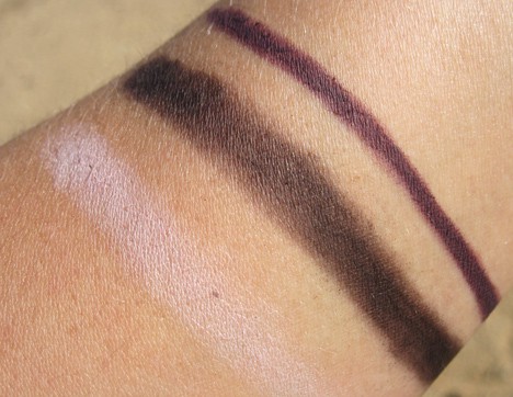 Radiale roze en shadowy lady oogschaduws, Bordeaux oogpotlood swatches