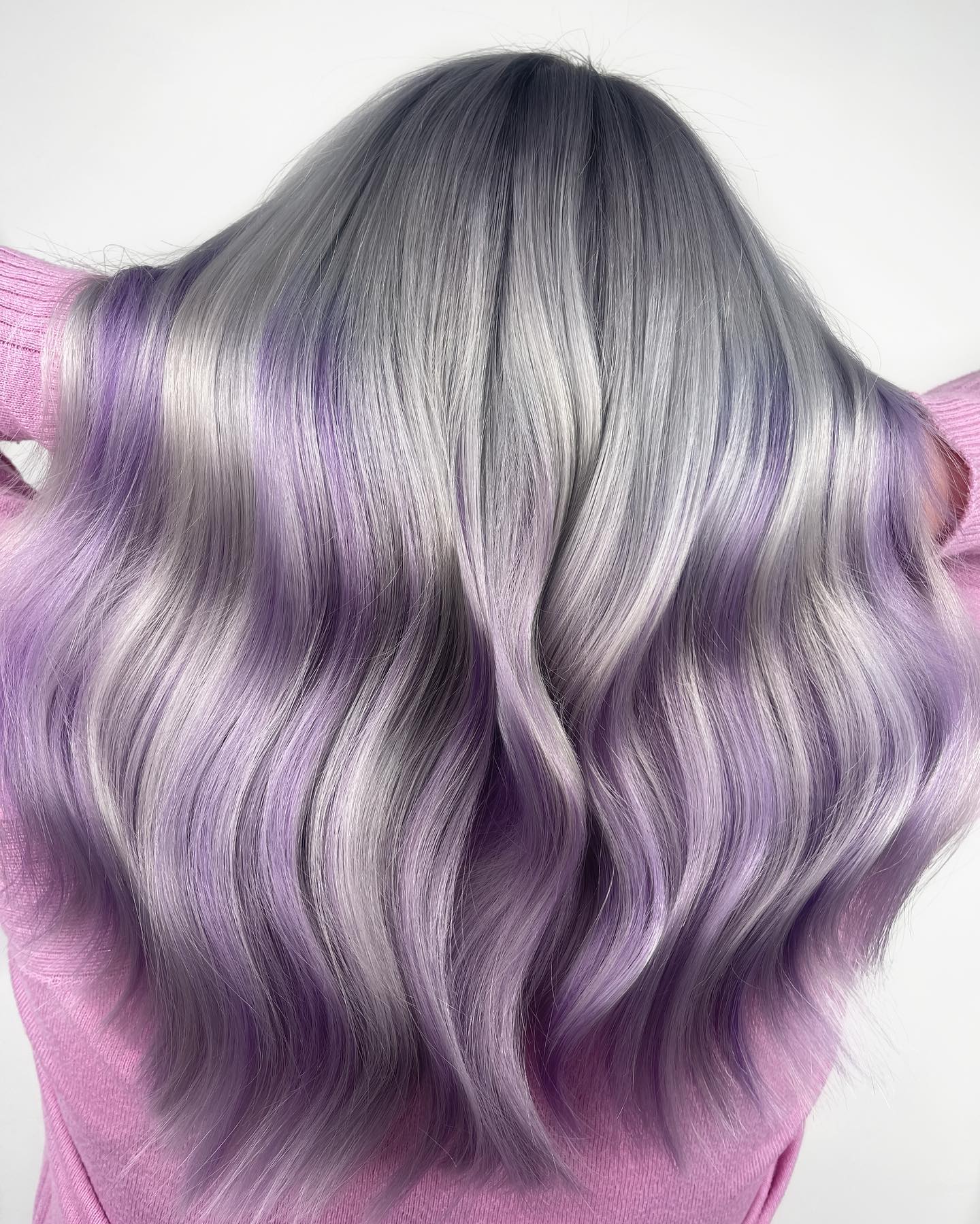 Lange As Grijs Ombre Haarkleur met Lavendel Toon