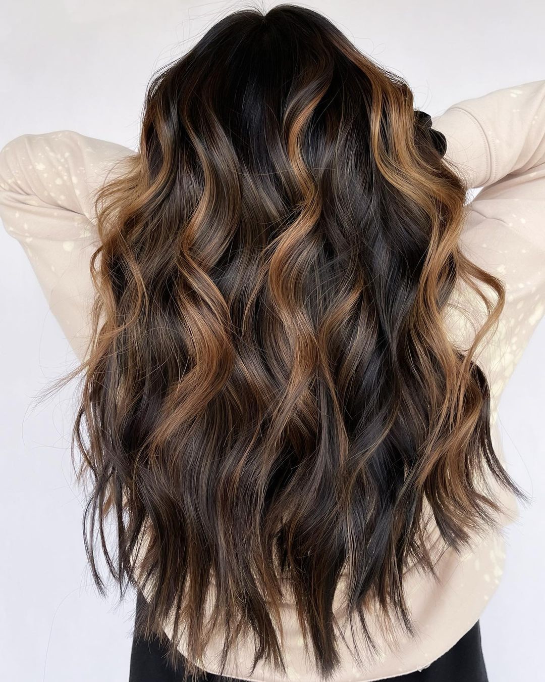 Butterscotch Caramel Balayage op lang golvend haar