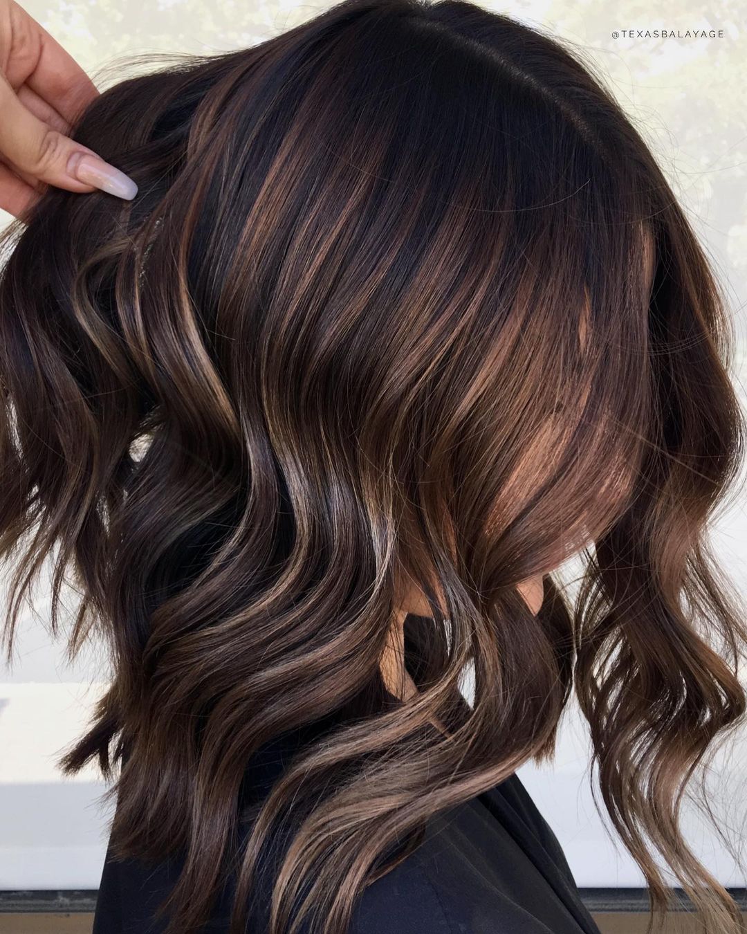 Caramel Mocha Balayage op Medium Donkerbruin Haar