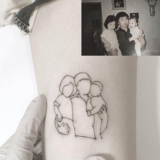 Minimalistische Familie Portret Tattoo