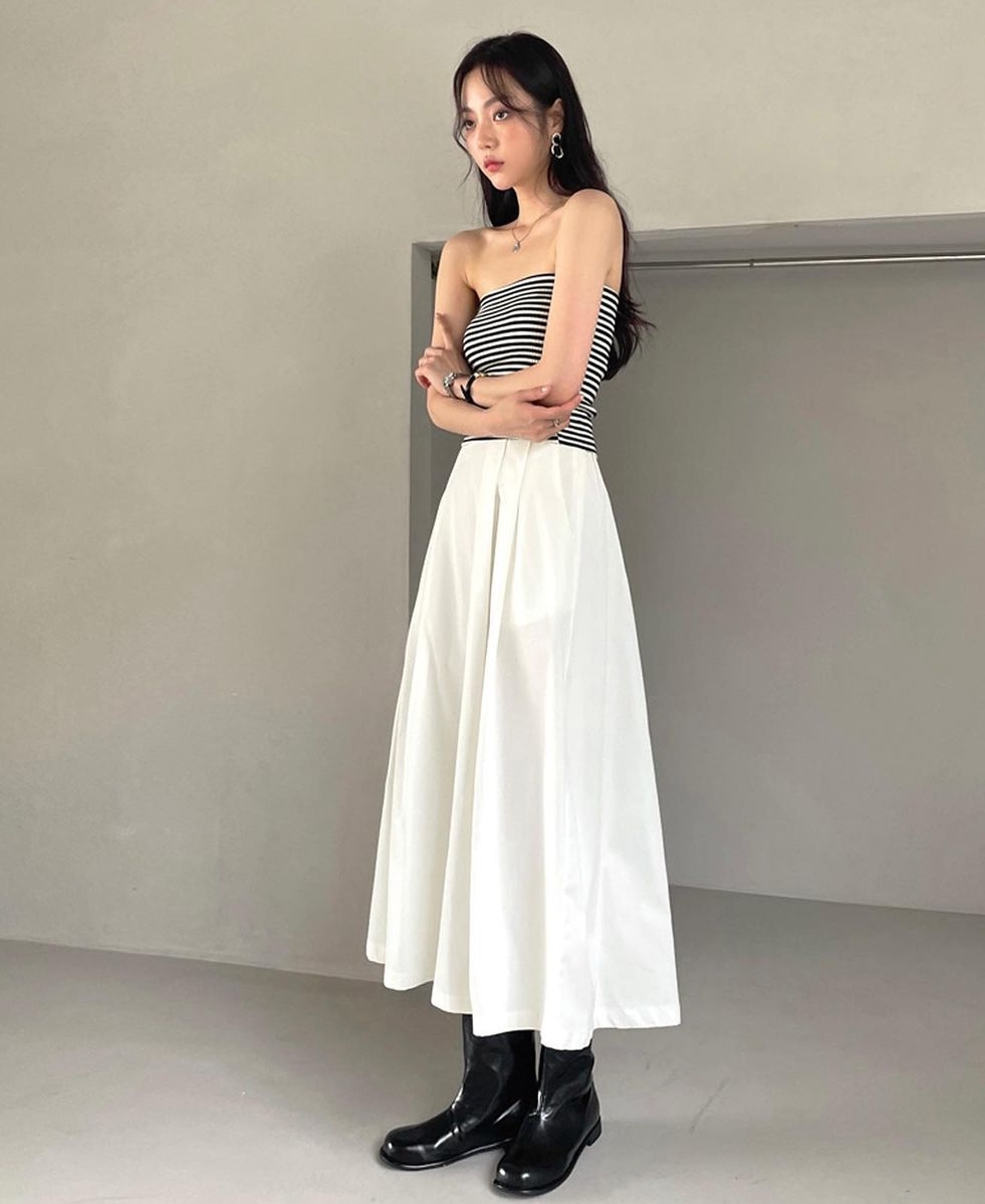 Witte lange zomer maxi rok