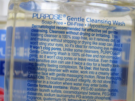 Nadere blik op purpose gentle cleansing wash beschrijvingstekst in de verpakking