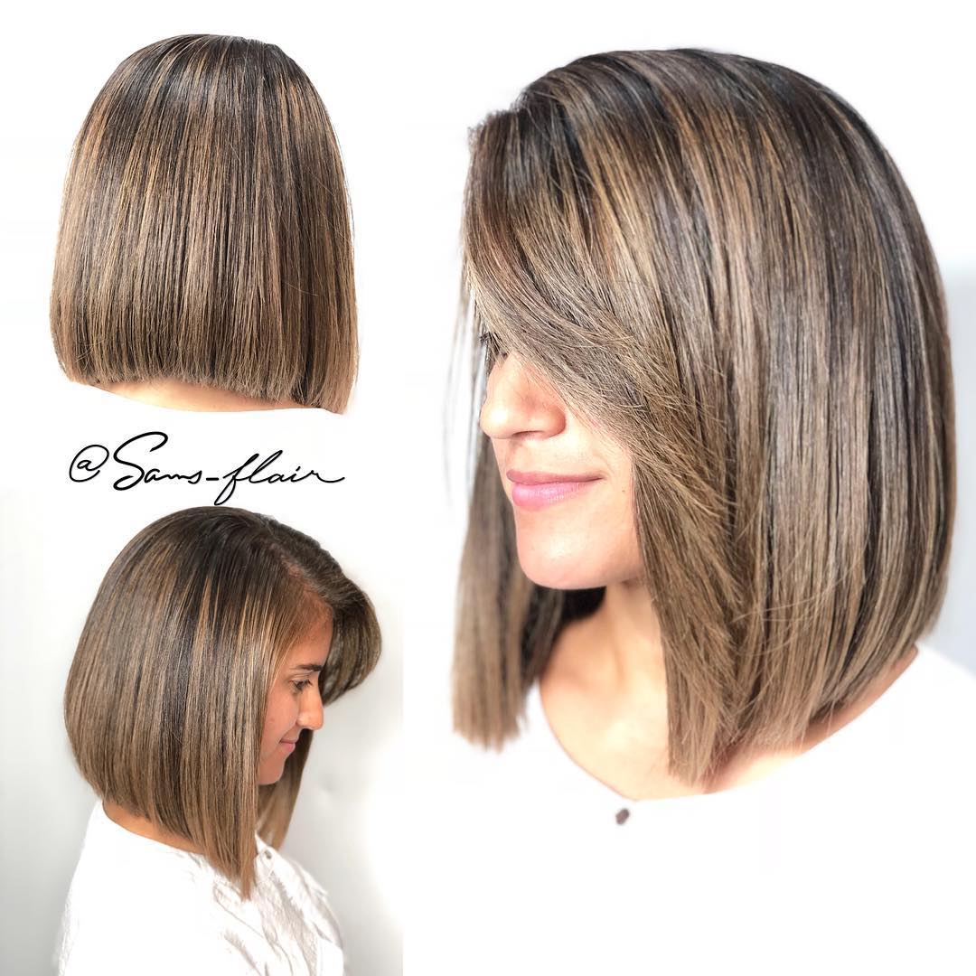 Slanke bruine Balayage Lob voor dik haar