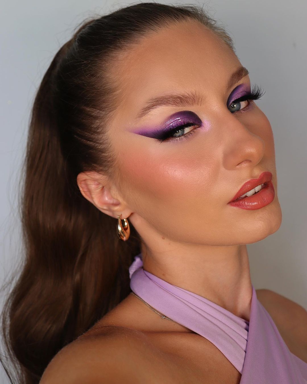 Ombre Purple Eye Make-up met Glitter