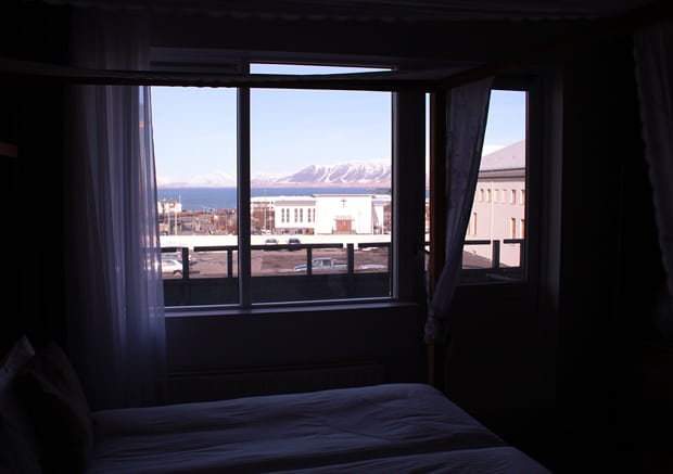 Uitzicht vanuit de kamer van het Ghost House Hotel Eyja Guldsmeden Reykjavik IJsland